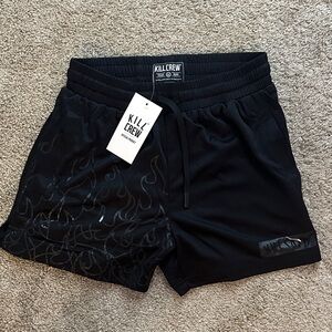 Kill Crew Black Shorts with Subtle Flame Design